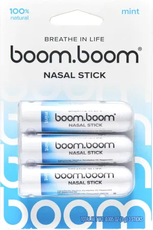 BoomBoom Nasal Stick (3 Pack) | Vapor Flow Technology | Better Breathing   Natural Focus | Cool Refreshing Sensation | Premium Essential Oils   Menthol Inhaler (Mint)