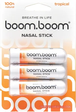 BoomBoom Nasal Stick (3 Pack) | Vapor Flow Technology | Better Breathing   Natural Focus | Cool Refreshing Sensation | Premium Essential Oils   Menthol Inhaler (Tropical)