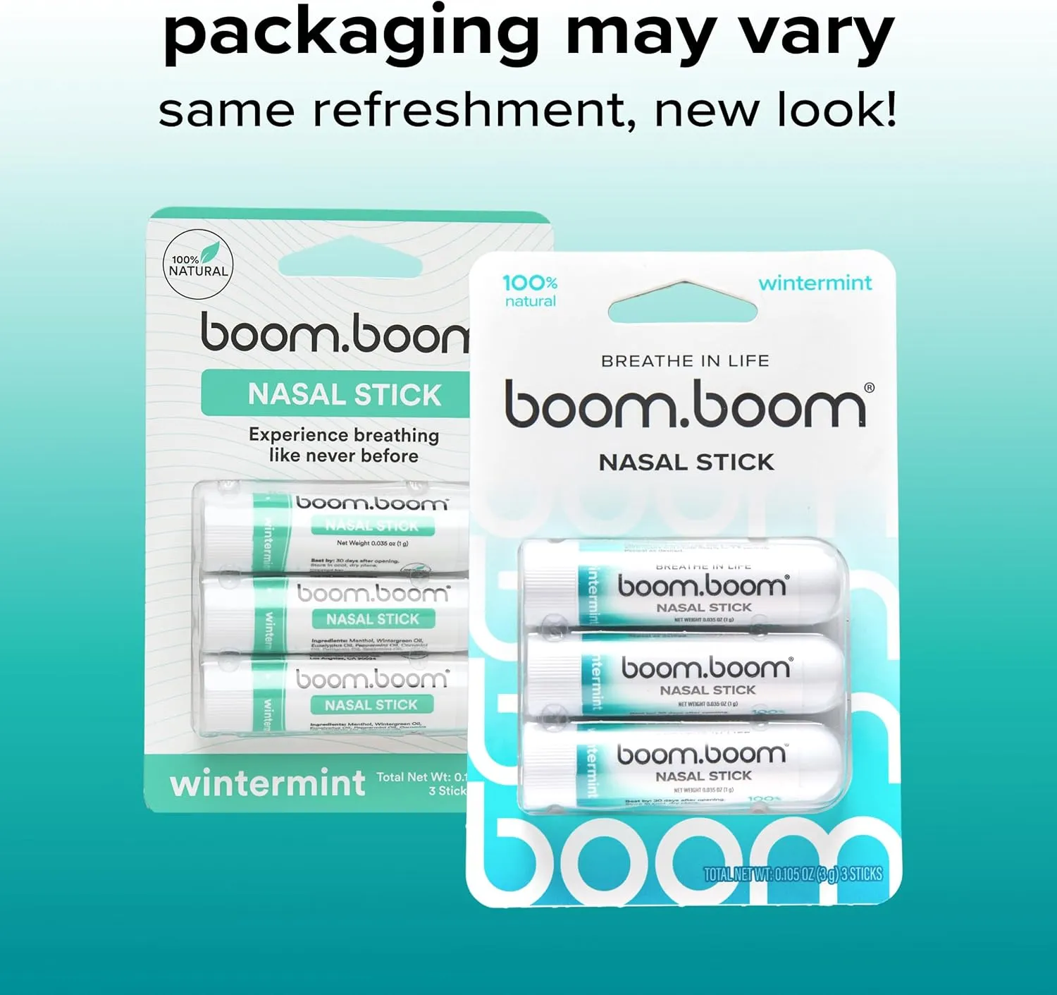 BoomBoom Nasal Stick (3 Pack) | Vapor Flow Technology | Better Breathing   Natural Focus | Cool Refreshing Sensation | Premium Essential Oils   Menthol Inhaler (Wintermint)