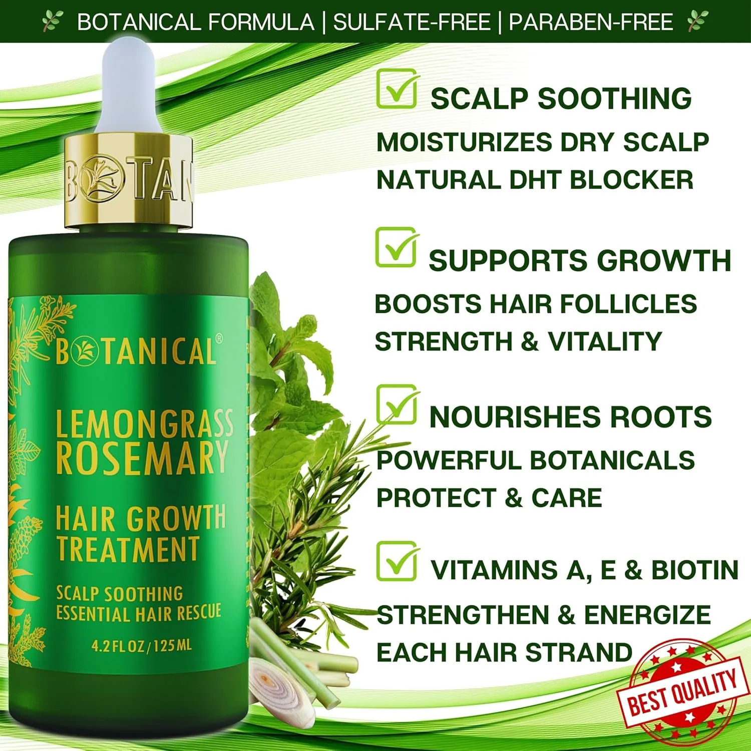 Botanical Scalp Soothing Hair Treatment with Lemongrass, Rosemary Oil, and Biotin - Stimulating Pre-Shampoo Thickening Formula for Thinning Hair in Women & Men, 4.2 Fl Oz