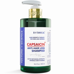Botanical Hair Growth Capsaicin Shampoo for Hair Loss and Hair Thinning Prevention Oil-Free Scalp Stimulating Natural Thickening Shampoo Regrowth Products For Women & Men 10.2 Fl Oz