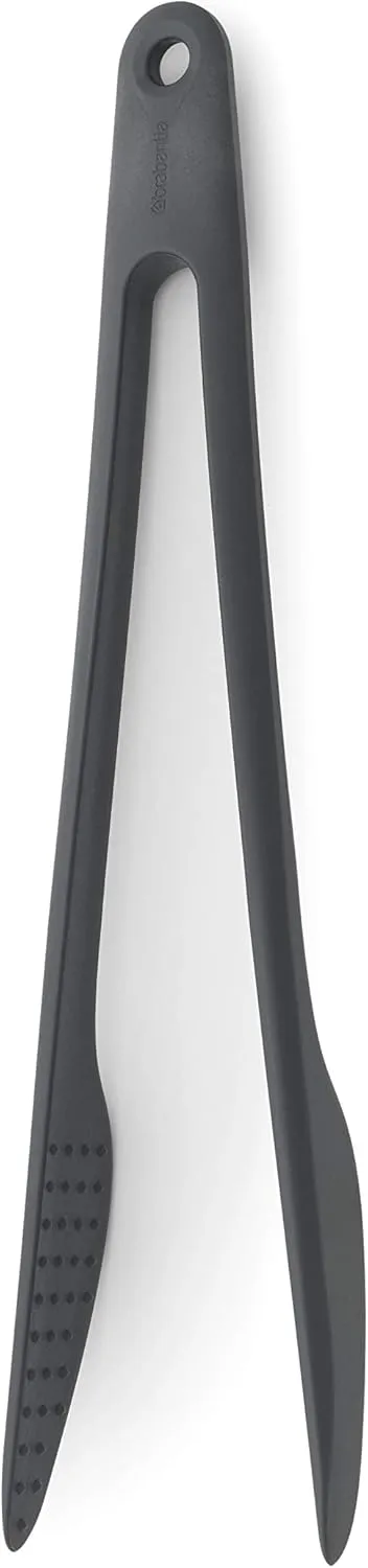 Brabantia Tasty  Precision Tongs (Granite Gray) Non-Stick, Heat-Resistant, Dishwasher-Safe Nylon Serving, Grilling Cooking Tongs