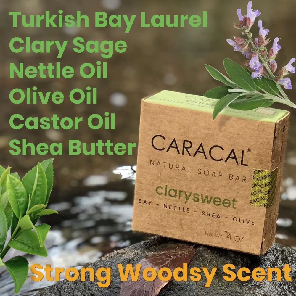 CARACAL 6-Bar Variety Pack, Handmade All Natural Soap for Men - Active, Purely Special, Floral Fame, Fire in The Woods, 2x ClarySweet
