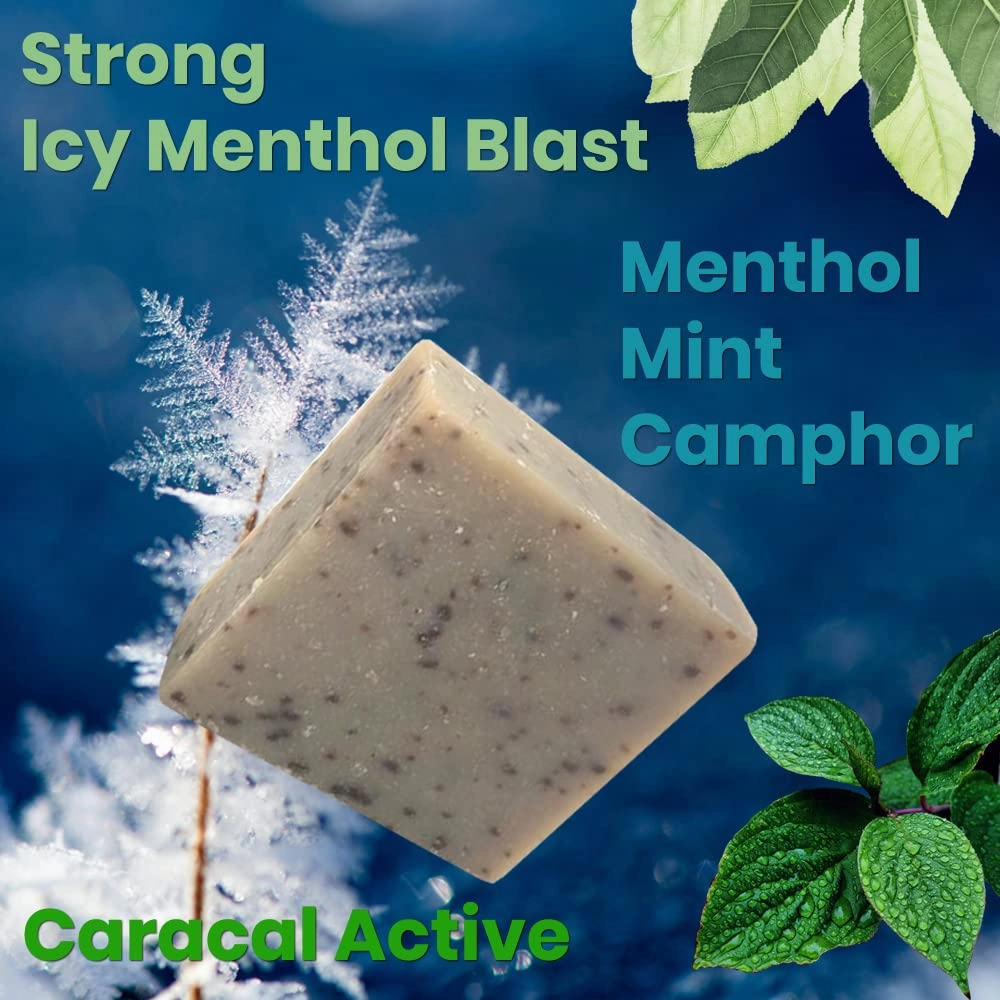 CARACAL Active Camphor Menthol Blast Cooling Soap Bar with Hemp Oil (3-Pack) All Natural Mint Leaves, Olive, Coconut, Castor Oils & Shea Butter
