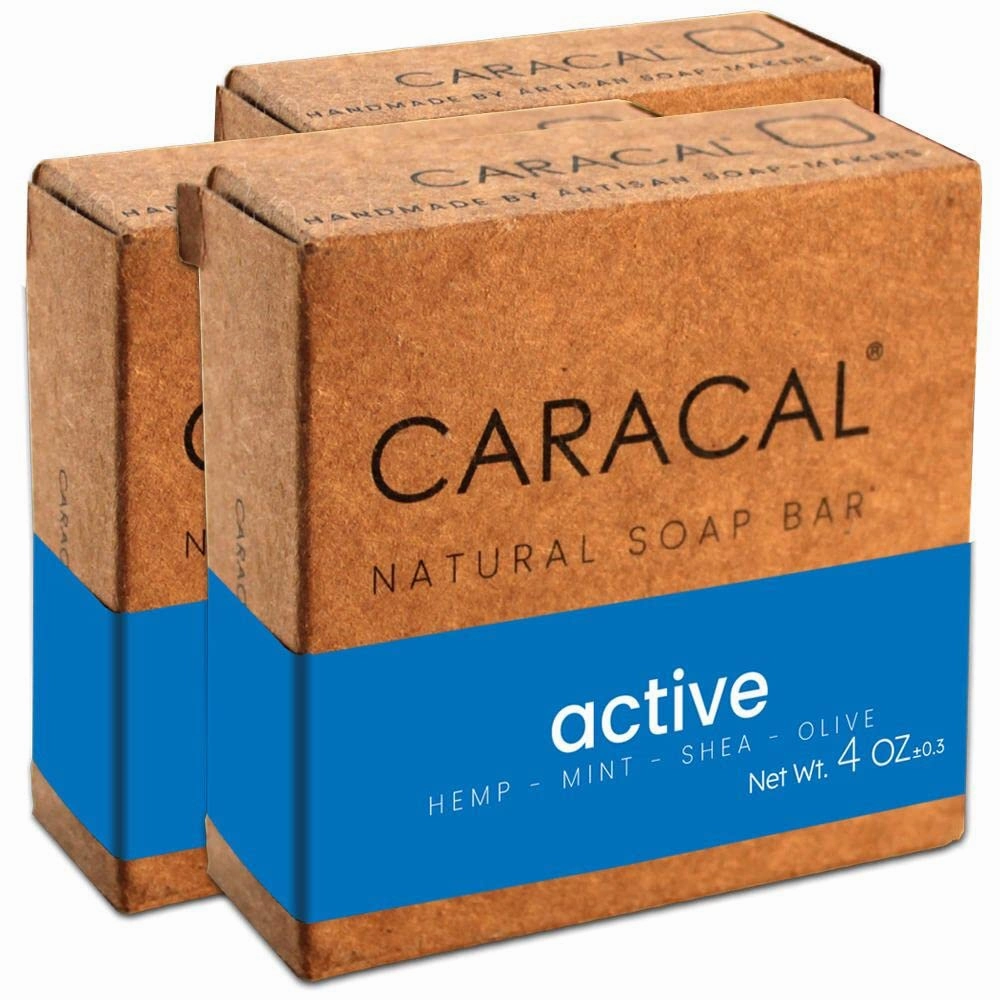 CARACAL Active Camphor Menthol Blast Cooling Soap Bar with Hemp Oil (3-Pack) All Natural Mint Leaves, Olive, Coconut, Castor Oils & Shea Butter