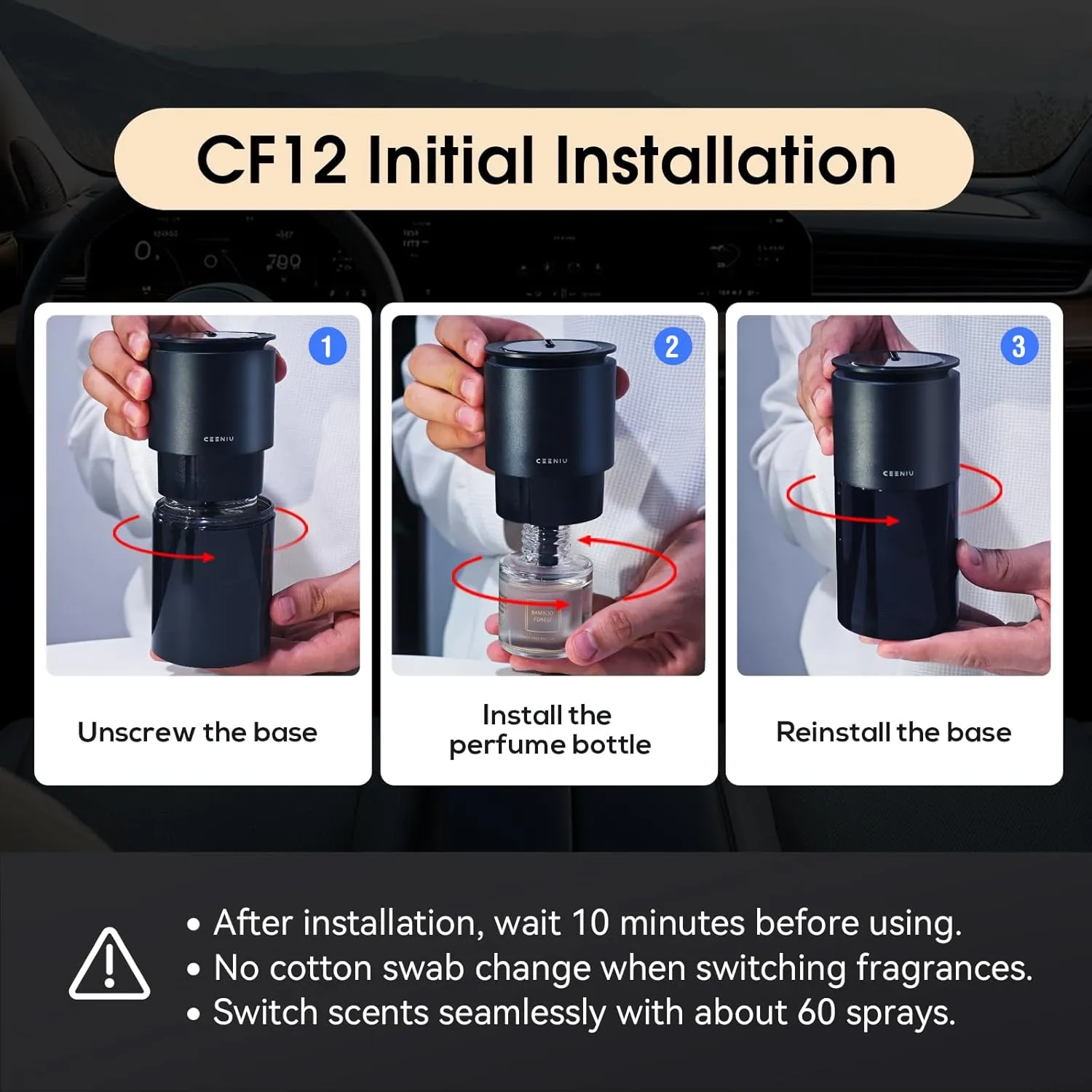 Ceeniu Car Air Fresheners - F26/CF12 Car Perfume Refill 45ml - Evernight Iceberg - Natural Plant Extracts - Long Lasting - 0% Alcohol 0 Additives