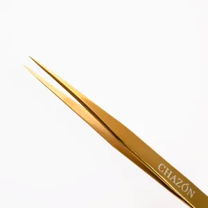 CHAZON TWEEZERS GOLD- Titanium Precision Point Tweezers for Eyebrows, Facial Hair and Ingrown Hair, Viral Tweezers