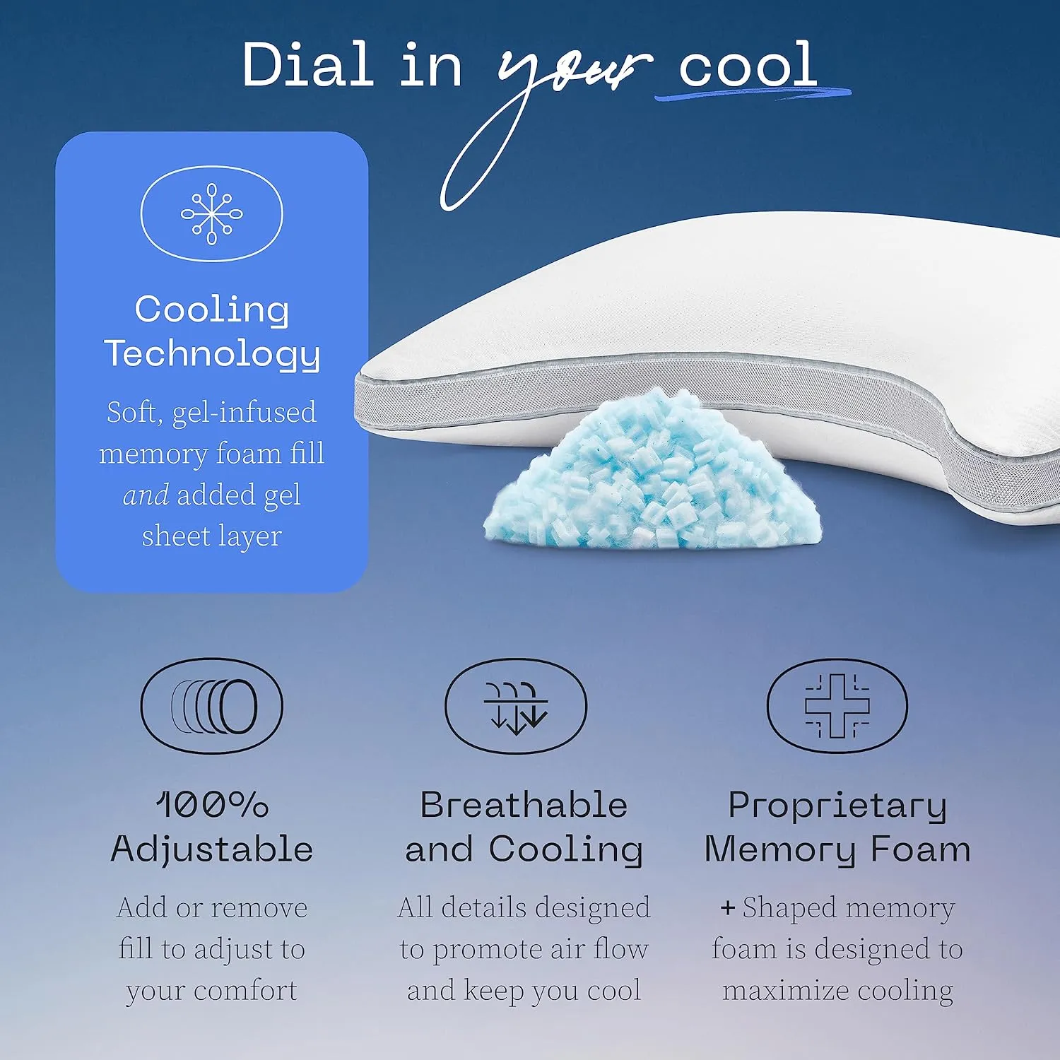 Coop Home Goods Cool  Crescent Adjustable Pillow, King Size Plus Shaped Memory Foam Pillows with Cooling Gel, Neck Support, Back or Side Sleeper Pillow, CertiPUR US/GREENGUARD Gold