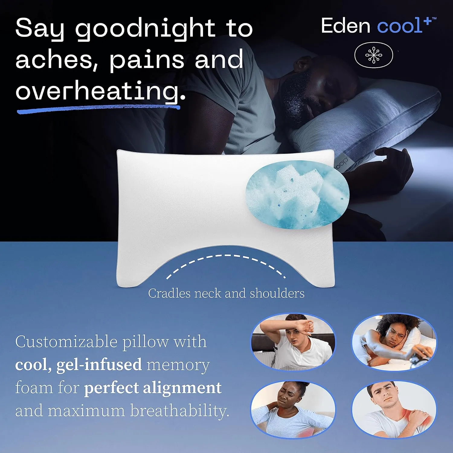 Coop Home Goods Cool  Crescent Adjustable Pillow, King Size Plus Shaped Memory Foam Pillows with Cooling Gel, Neck Support, Back or Side Sleeper Pillow, CertiPUR US/GREENGUARD Gold