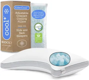 Coop Home Goods Cool  Crescent Adjustable Pillow, Queen Size Plus Shaped Memory Foam Pillows with Cooling Gel, Neck Support, Back or Side Sleeper Pillow, CertiPUR US/GREENGUARD Gold