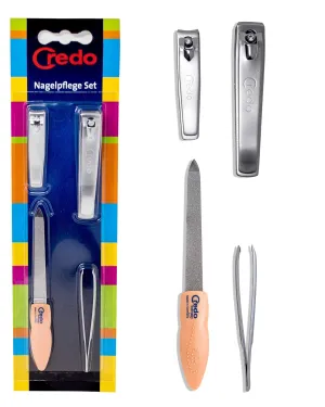 Credo Solingen 4 Piece Manicure Set | Fingernail Clippers, Toe Nail Clippers, Nail File & Tweezers Set | Mens Grooming Kit & Nail Kit for Women | Pedicure Set Nail Accessories