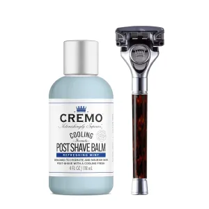 Cremo Astonishingly Superior Tortoise Shell (Horn) Razor Kit with Cremo Cooling Formula Post Shave Balm, 4 Oz
