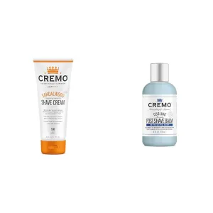 Cremo Barber Grade Sandalwood Shave Cream, Astonishingly Superior Ultra-Slick Shaving Cream, 6 Fl Oz & Cremo Cooling Formula Post Shave Balm, Soothes and Protects Skin, 4 Oz