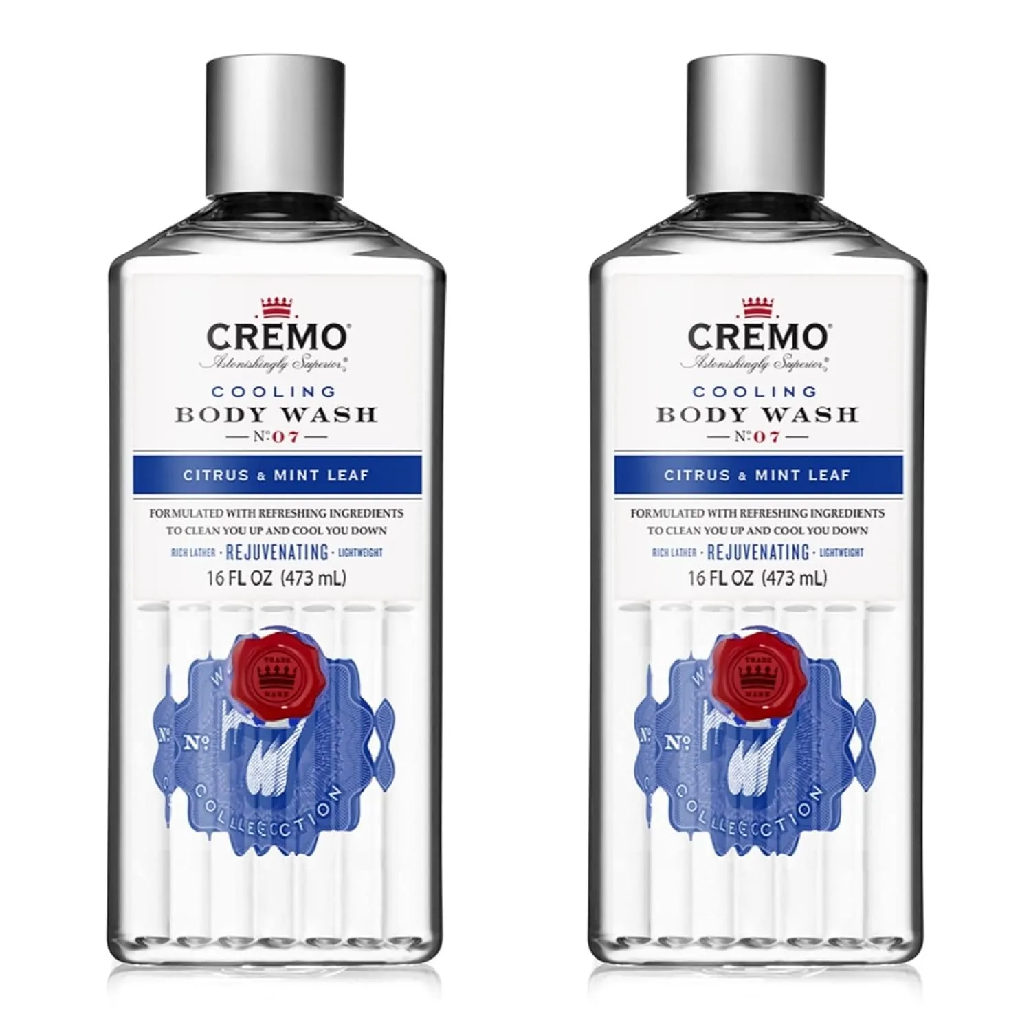 Cremo Rich-Lathering Cooling Citrus and Mint Leaf Body Wash, Crisp, Refreshing Scent with A Lively Blend of Peppermint, 16 Fl Oz (2-Pack)