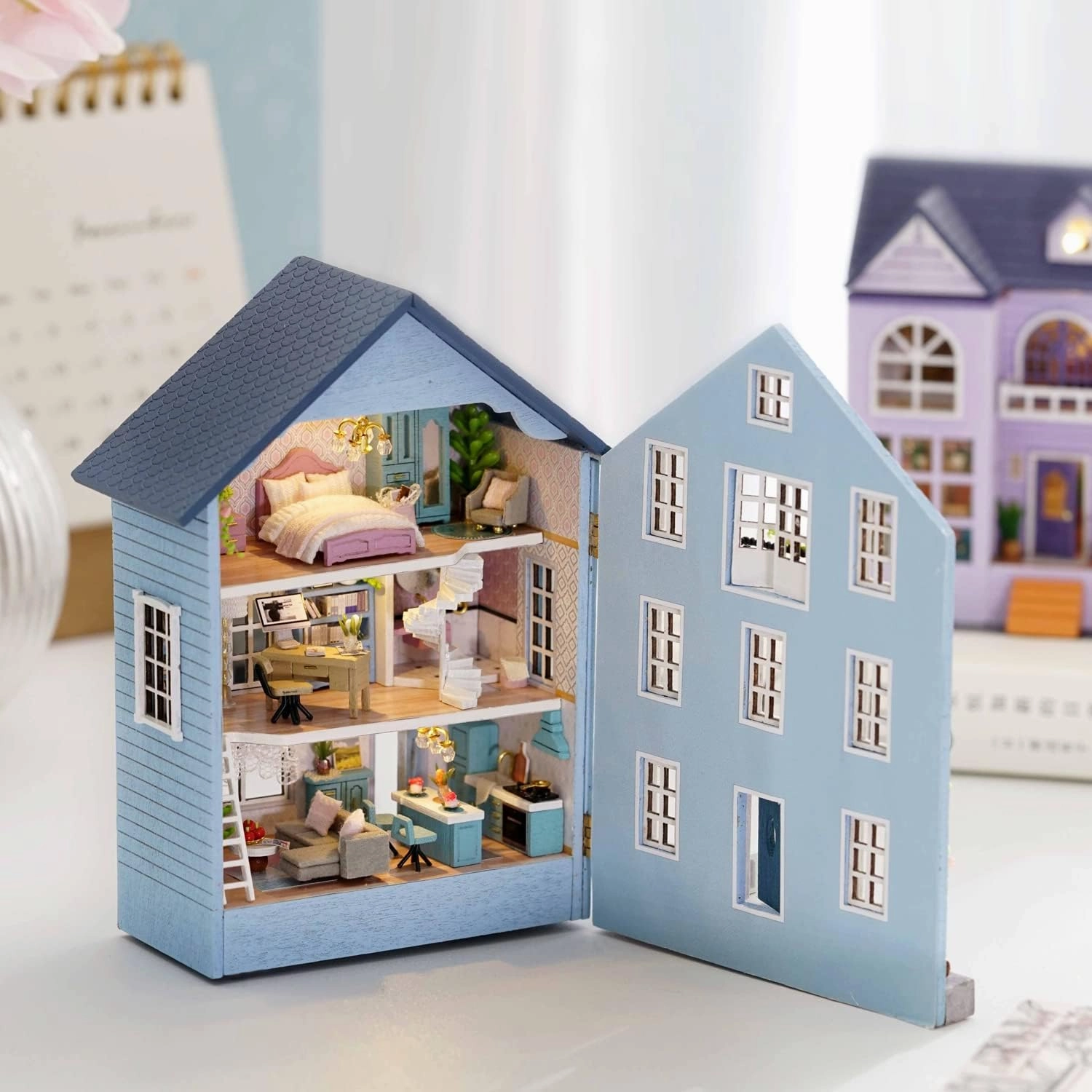 CUTEROOM Dollhouse Miniature with Furniture, DIY Wooden Dollhouse Kit Plus LED Lights, Creative Room for Valentine's Day Gift Idea (D031)