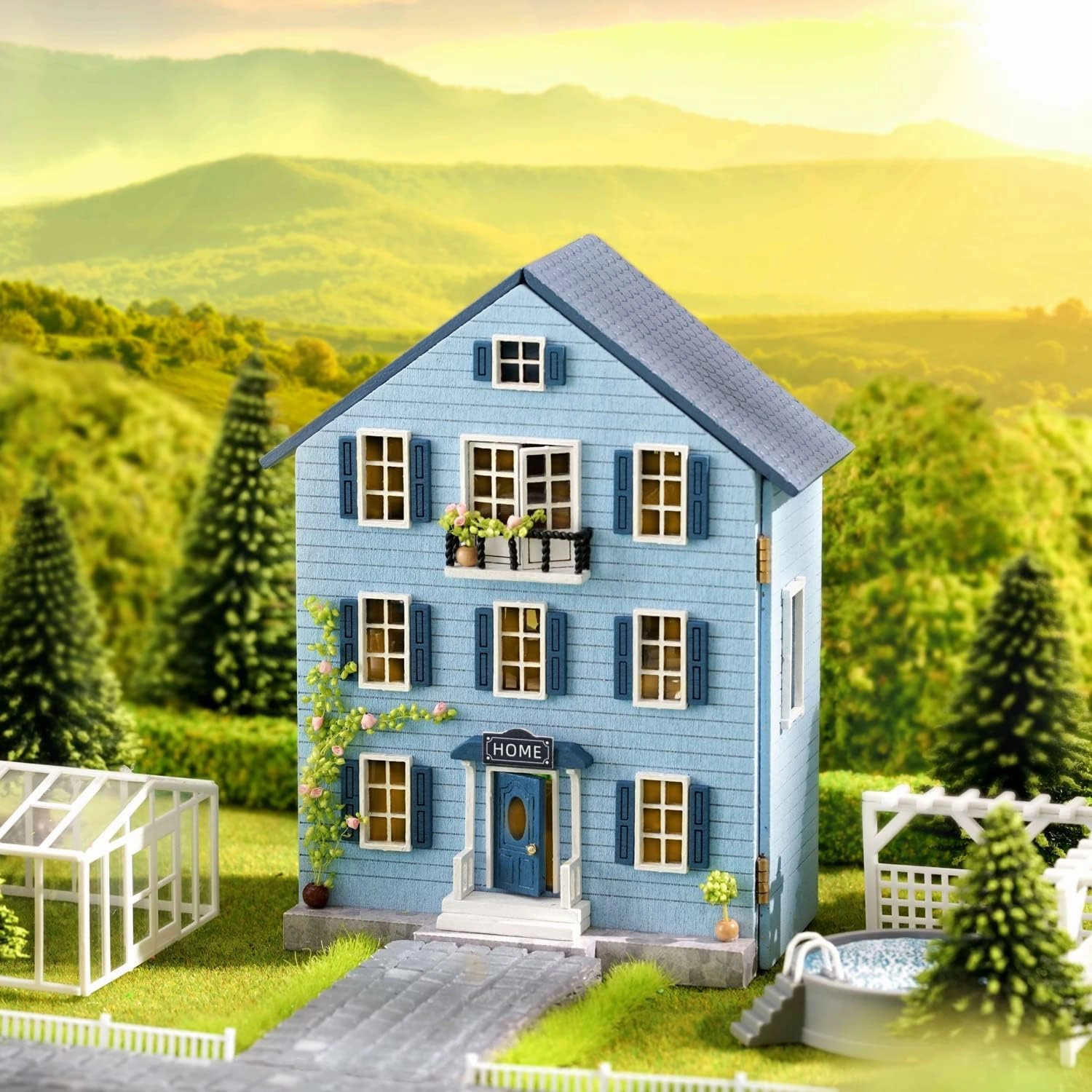 CUTEROOM Dollhouse Miniature with Furniture, DIY Wooden Dollhouse Kit Plus LED Lights, Creative Room for Valentine's Day Gift Idea (D031)