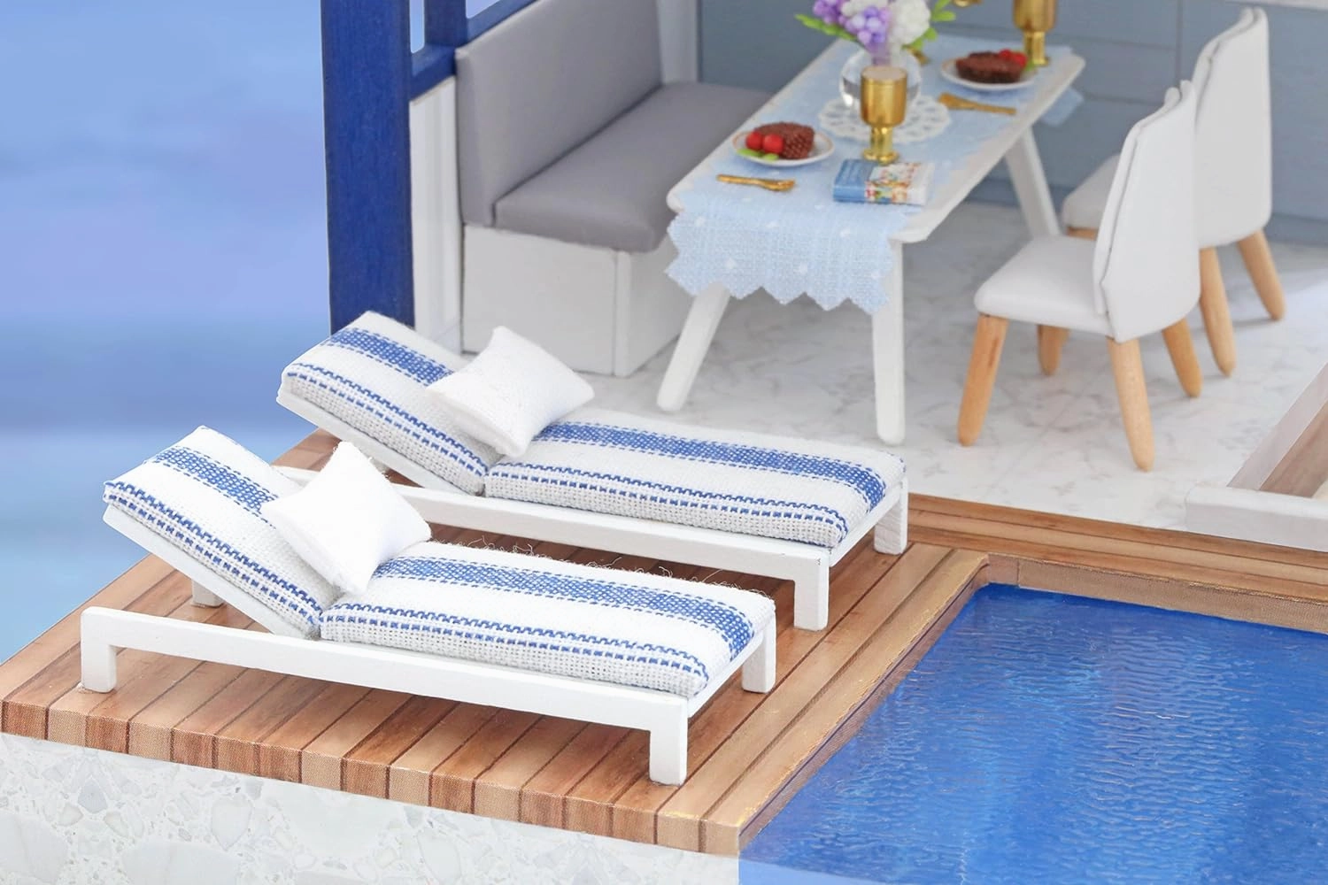 CUTEROOM Miniature House Kit, DIY Dollhouse Kit for Adults to Build, Mini House Making Kit with Furnitures, Time Apartment Dollhouse Kit with Swimming Pool Gifts for Women Girls