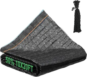 Cuttable Shade Cloth for Garden - 10x20FT 50% UV-Resistant Mesh Tarp with Rope, Black Sun Cover Net for Patio Greenhouse Raised Beds Plants