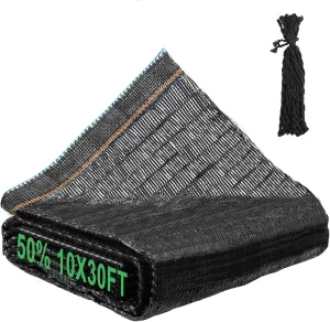 Cuttable Shade Cloth for Garden - 10x30FT 50% UV-Resistant Mesh Tarp with Rope, Black Sun Cover Net for Patio Greenhouse Raised Beds Plants