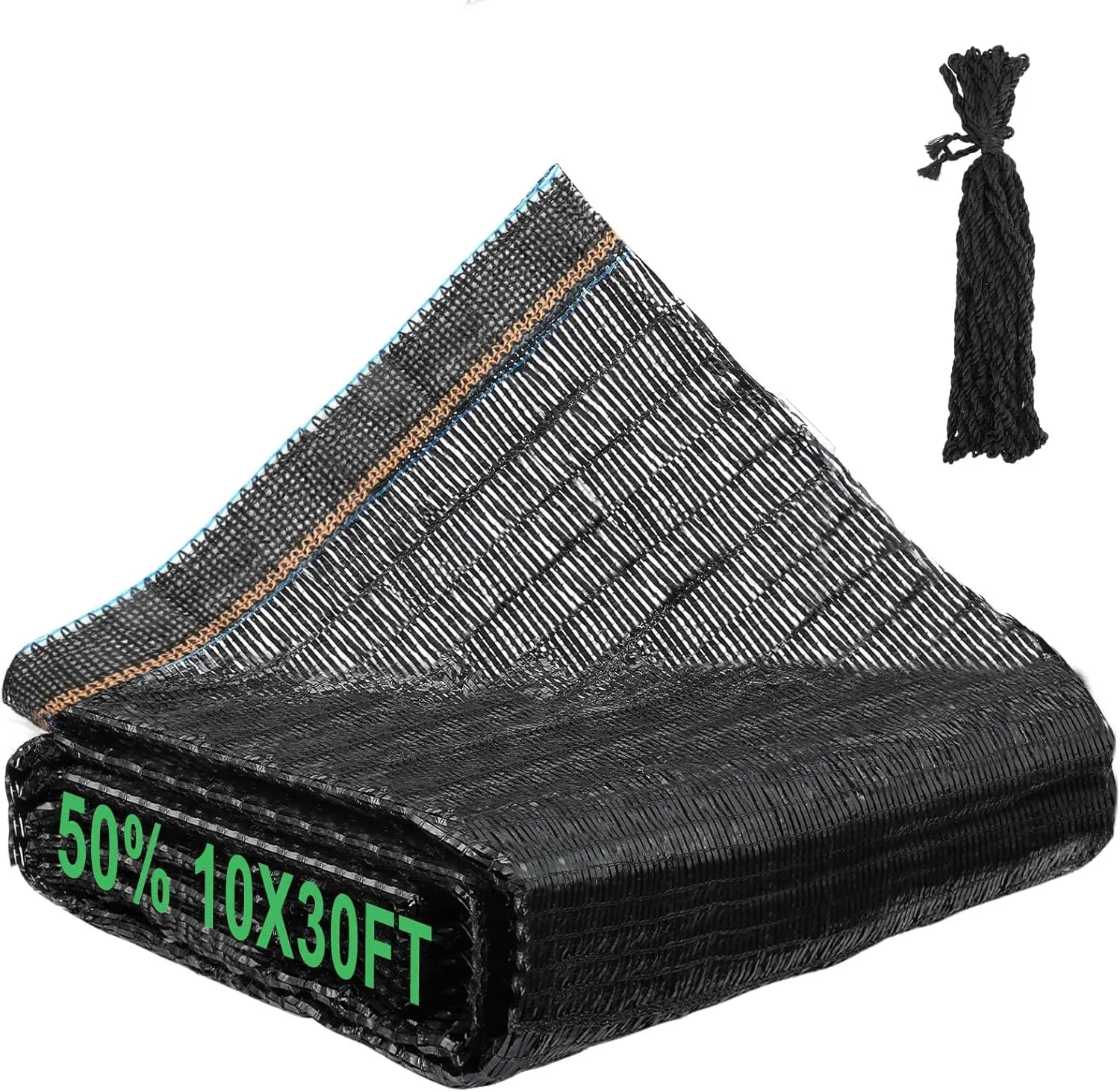 Cuttable Shade Cloth for Garden - 10x30FT 50% UV-Resistant Mesh Tarp with Rope, Black Sun Cover Net for Patio Greenhouse Raised Beds Plants