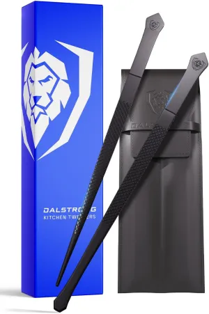 DALSTRONG Professional Plating Tweezers - 2 Piece Set - 10 inch Straight Wide Tip High-Precision - Black Titanium Coating - Plating, Multi-use - 304 Stainless Steel - Culinary Fine Use - Kitchen Tongs