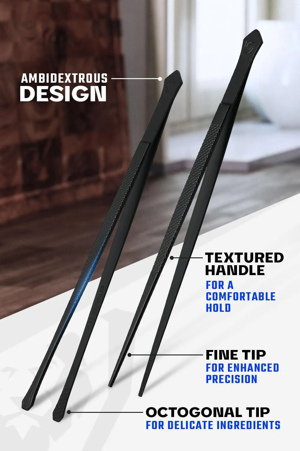 DALSTRONG Professional Plating Tweezers - 2 Piece Set - 10 inch Straight Wide Tip High-Precision - Black Titanium Coating - Plating, Multi-use - 304 Stainless Steel - Culinary Fine Use - Kitchen Tongs