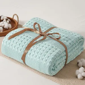 David's Home 100% Cotton Waffle Blanket Queen Size, Lightweight Breathable Soft Cooling Spring Summer Blanket for Bed, Gift for Women, Aesthetics Home Decor for Couch Sofa Bedding,Mint,90x90