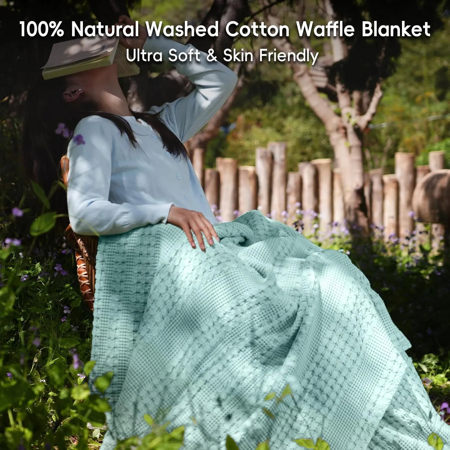 David's Home 100% Cotton Waffle Blanket Queen Size, Lightweight Breathable Soft Cooling Spring Summer Blanket for Bed, Gift for Women, Aesthetics Home Decor for Couch Sofa Bedding,Mint,90x90