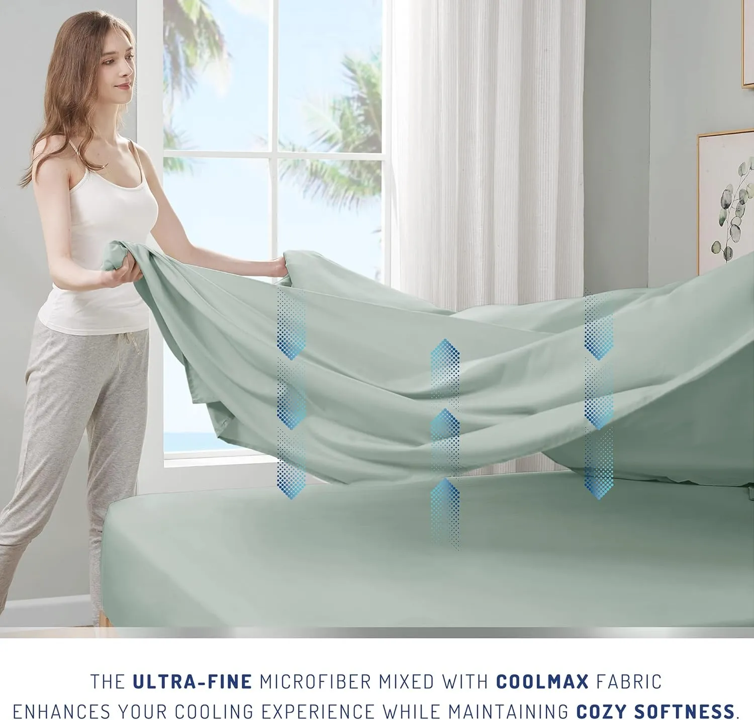 DEGREES OF COMFORT Coolmax Cooling Sheets | Queen Size Bed Sheet Set for Hot Sleepers | Soft Fabric with Deep Pocket, Mint-4PC