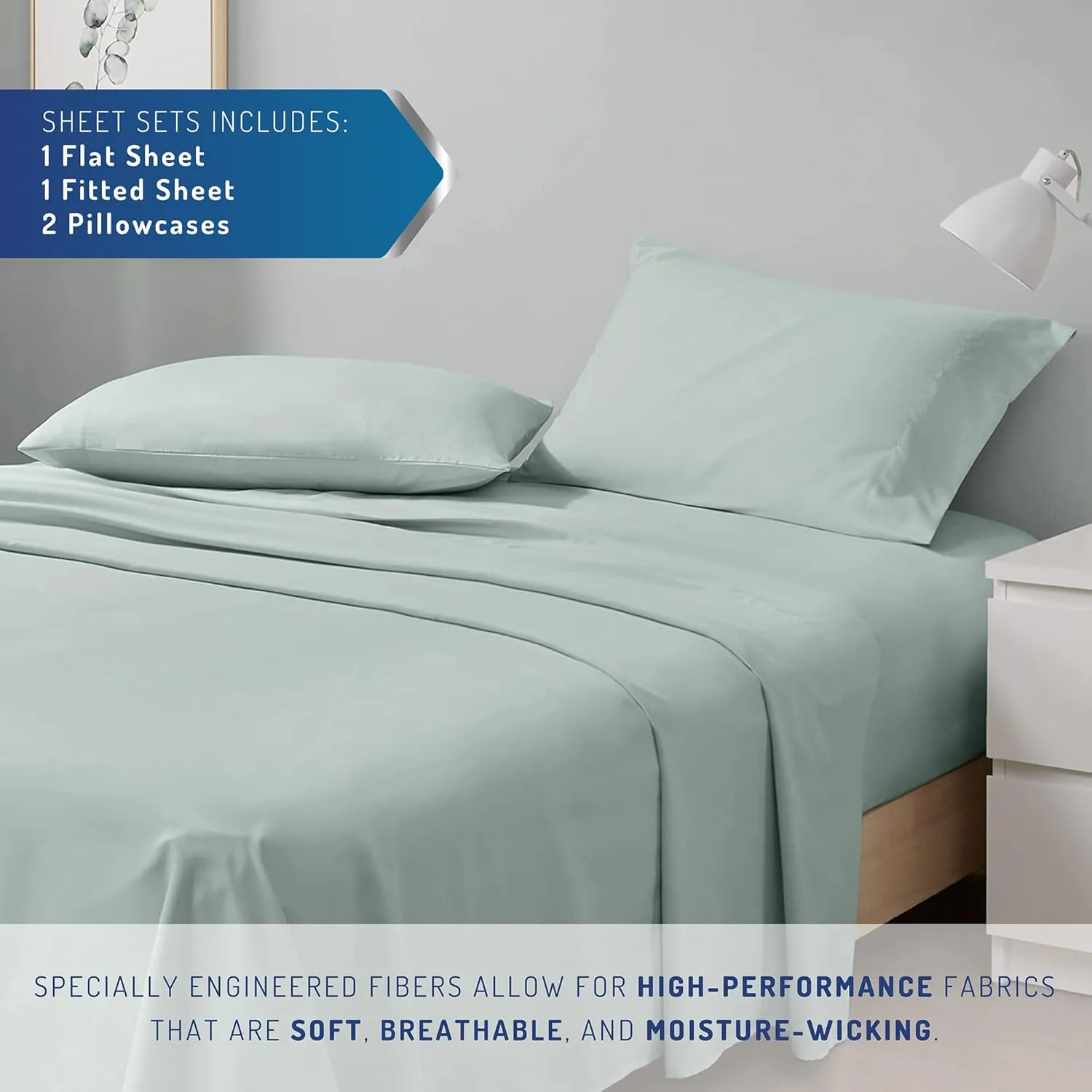 DEGREES OF COMFORT Coolmax Cooling Sheets | Queen Size Bed Sheet Set for Hot Sleepers | Soft Fabric with Deep Pocket, Mint-4PC