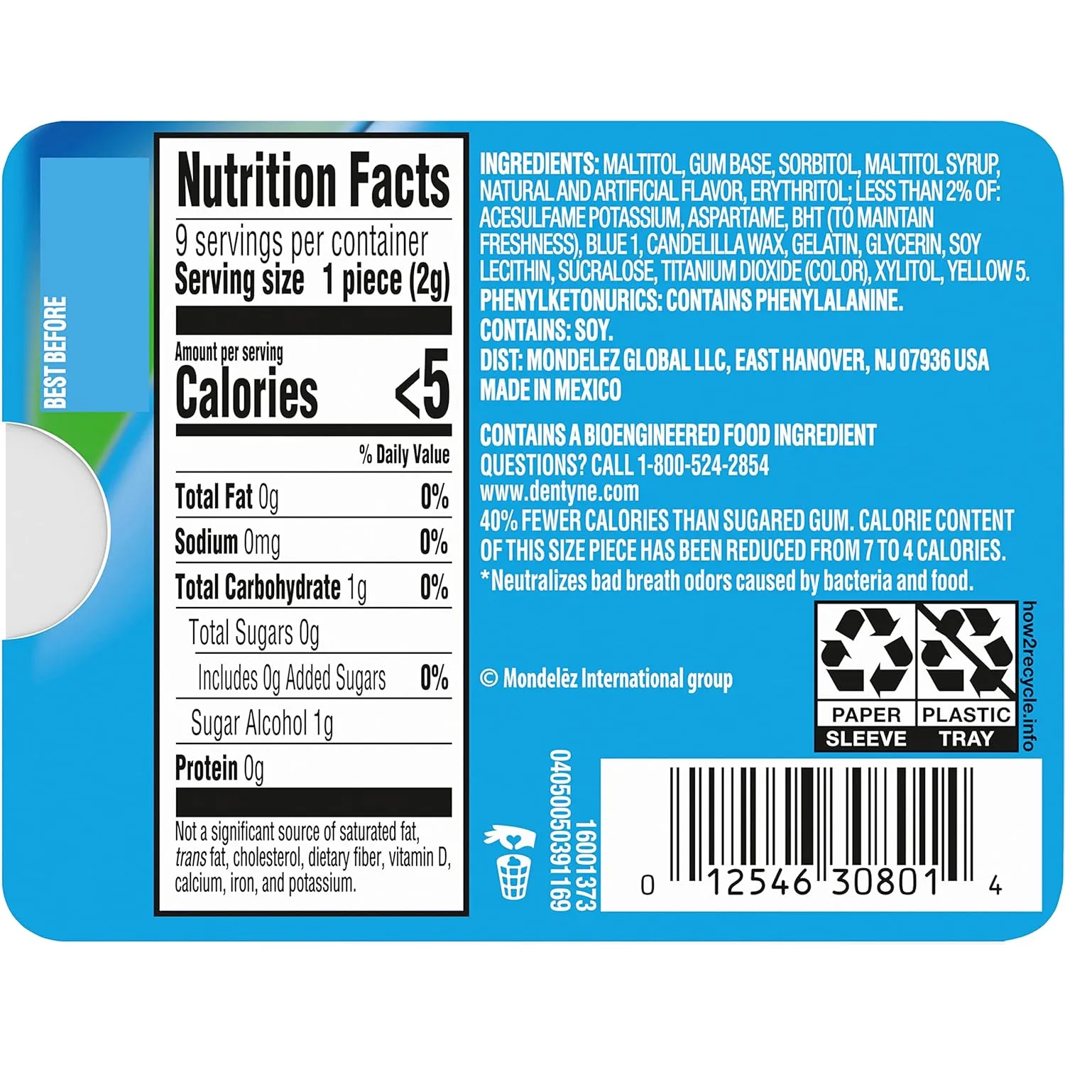 Dentyne Pure Mint with Herbal Accents Sugar Free Gum, 10 Packs of 9 Pieces (90 Total Pieces)