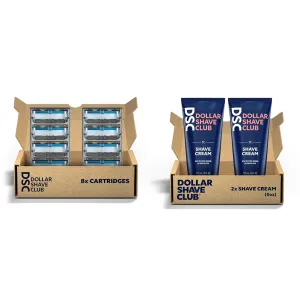 Dollar Shave Club 6 Blade 8 Count Razor Refills and 2 Pack Shave Cream with Aloe and Oils
