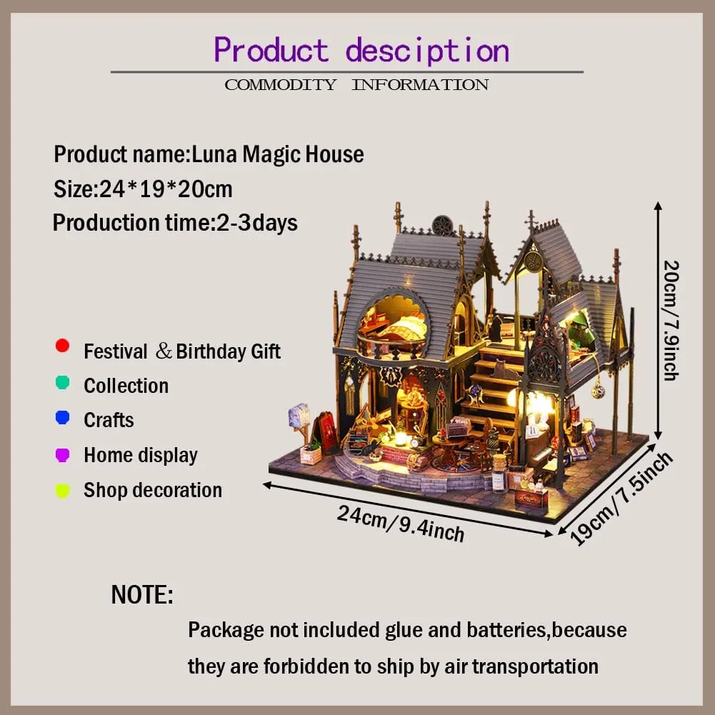 Dollhouse Kit Handmade Wooden Dolls House Magic Dollhuse Miniature Dollhouse with LED Lights Dustproof and Music Movement Creative Children Friend Gift