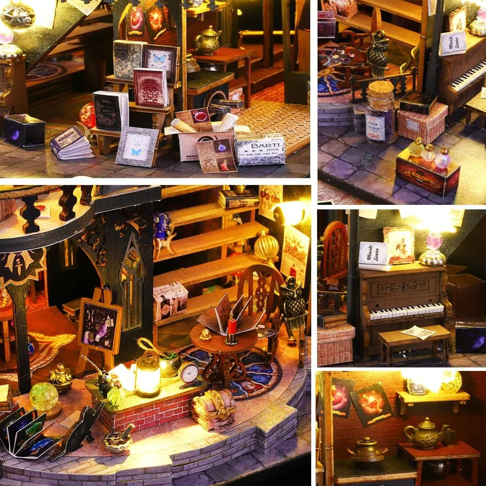 Dollhouse Kit Handmade Wooden Dolls House Magic Dollhuse Miniature Dollhouse with LED Lights Dustproof and Music Movement Creative Children Friend Gift