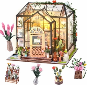 Dollhouse Miniature with Furniture,DIY 3D Wooden Doll House Kit with Dust Cover and LED,1:24 Scale Creative Room Idea Best Gift for Children Friend Lover