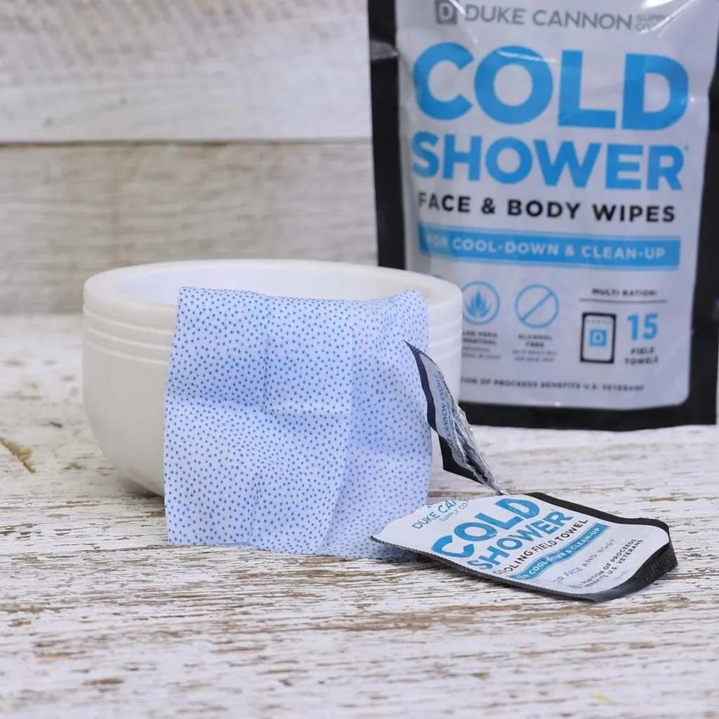 Duke Cannon Cold Shower Cooling Field Towels – Menthol Body Wipes for Men, No Rinse Face & Body Cleansing Wipes, 15 Individually Wrapped Towels (3 Pack)