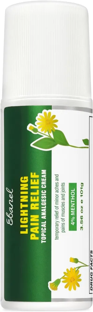Ebanel Menthol Arnica Gel Pain Relief Cream Roll On with Hemp Oil, Emu Oil, MSM, Camphor, Vitamin B6, Boswellia, Bruise Cream Muscle Rub for Arthritis, Strains, Sprains, Joint Back Pain