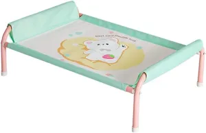 Elevated Raised Cooling Cots Bed for Large Dogs, Portable Indoor & Outdoor Pet Hammock with Skid-Resistant Feet, Frame with Breathable Mesh, Mint Green and Pinkk,24" L x 18" W x 10" Th