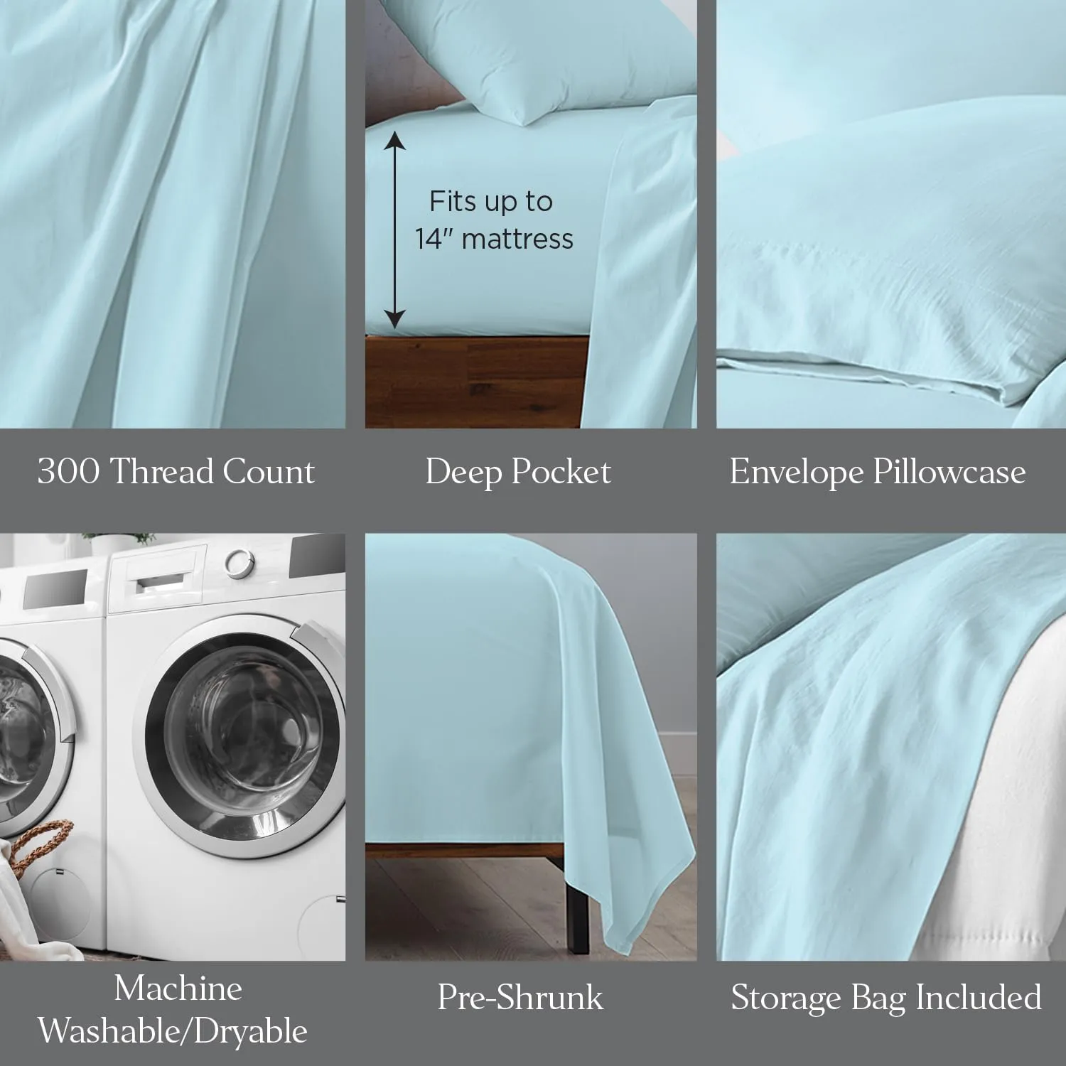Ella Jayne Cotton Percale Sheets California King (4 Pieces) Permium 100% Cotton Percale TC300, Hotel Luxury Collection, Deep Pockets and Cooling California King Percale Sheets (Aqua)