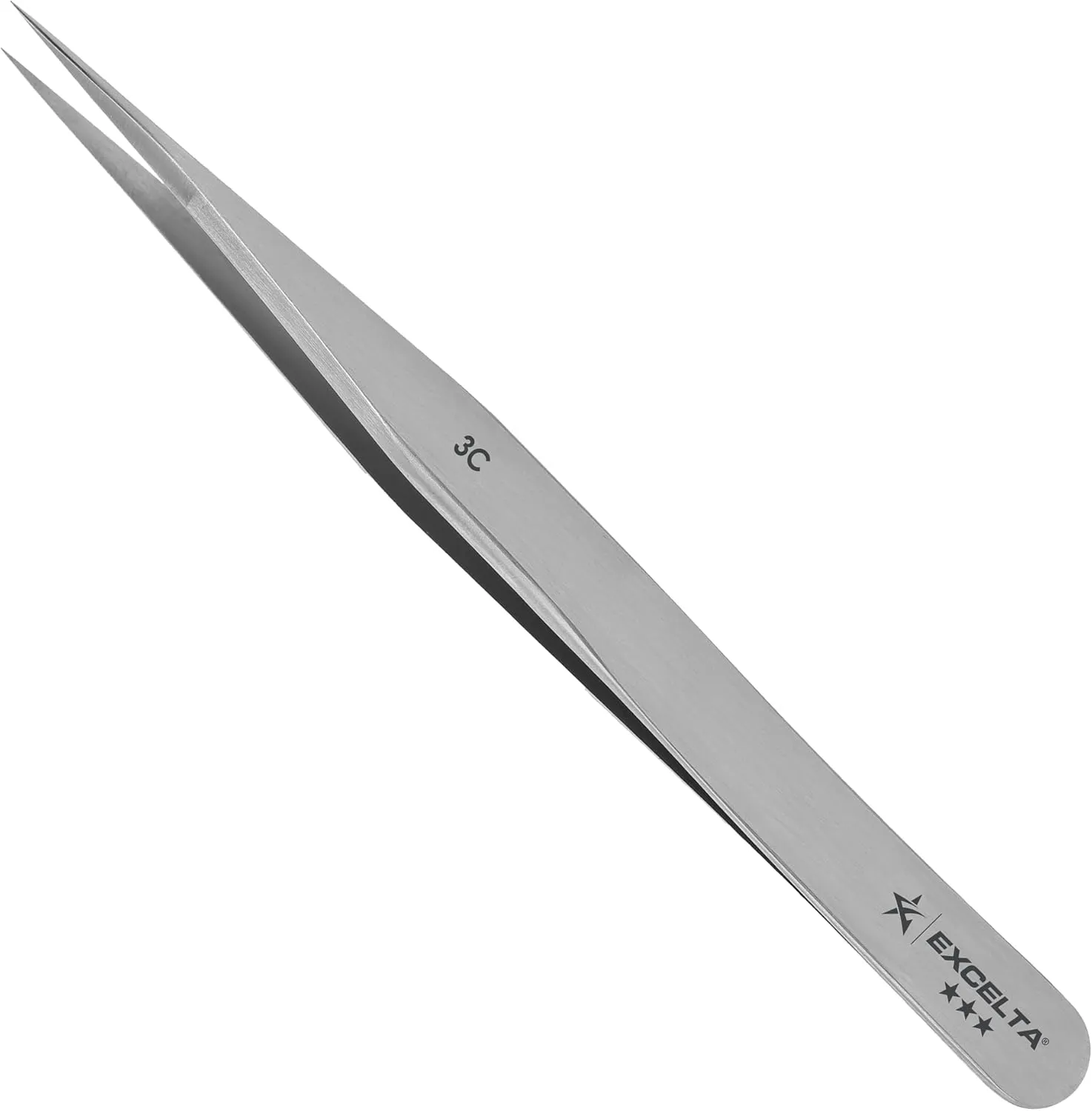 Excelta Ergo-Tweeze 3C Precision Tweezers, Swiss-Made Carbon Steel Tweezers, Straight Ultra-Fine Tip, Flame-Hardened Anti-Bend Tips, 5.25 Inch Length, For Electronics, Lab Work, Biomedical Use