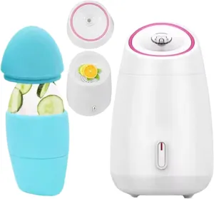 Facial Steamer - Ice Roller, 2-in-1 Home Spa Kit for Glowing Skin – Nano Ionic Steam for Deep Hydration - Pore Cleansing – Add Essential Oils,Cucumber, Lemon – Auto Shut-Off