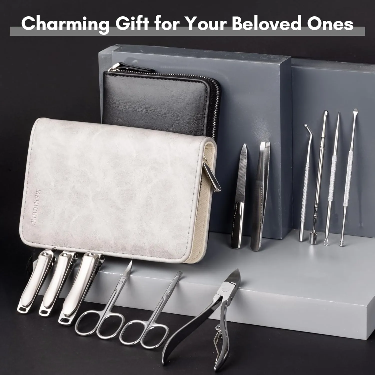 FAMILIFE Professional Manicure Set, Manicure Kit, Nail Clippers Set, Stainless Steel Pedicure Tool, Nail Kit with Portable Leather Travel Case Luxury Gifts for Him