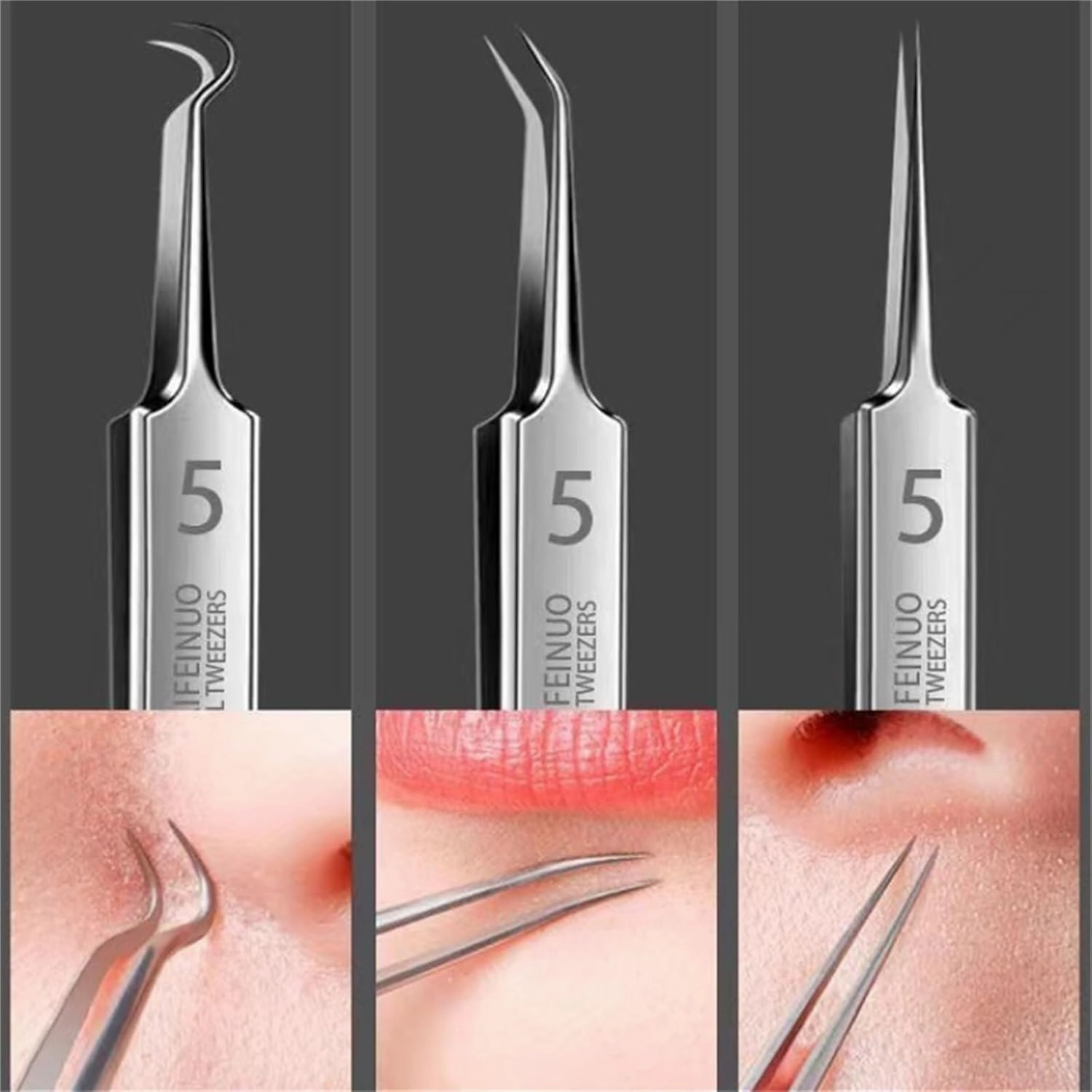 Fecong Tweezers, Fecong Stainless Steel Blackhead Removal Kit (3 Tweezers), Fecong Precision Tweezers, FecongBlackheadTweezers, Upgraded Professional Fine Tip Curved Removal Kit