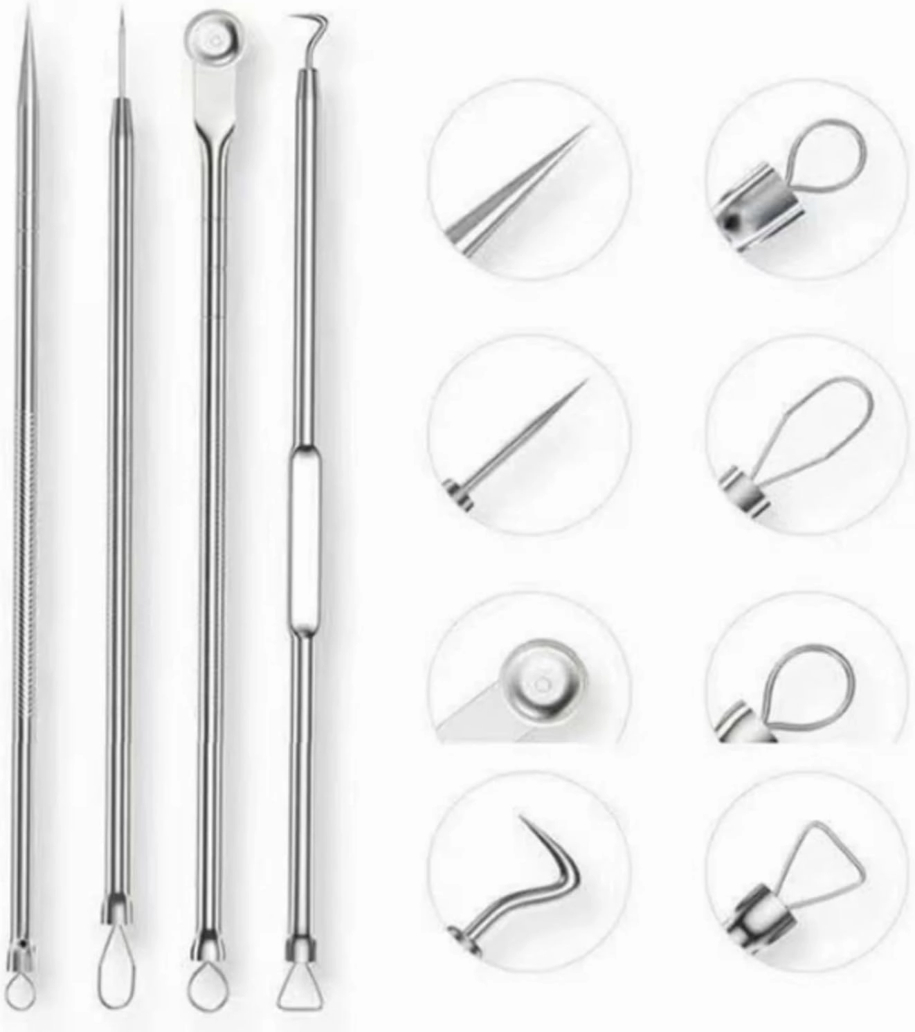 Fecong Tweezers, Fecong Stainless Steel Blackhead Removal Kit, Professional Facial Blackhead Remover Tweezers, Long Handle Precision Craft Tweezers Set, Portable Storage Case, Easy to Clean (7pcs)