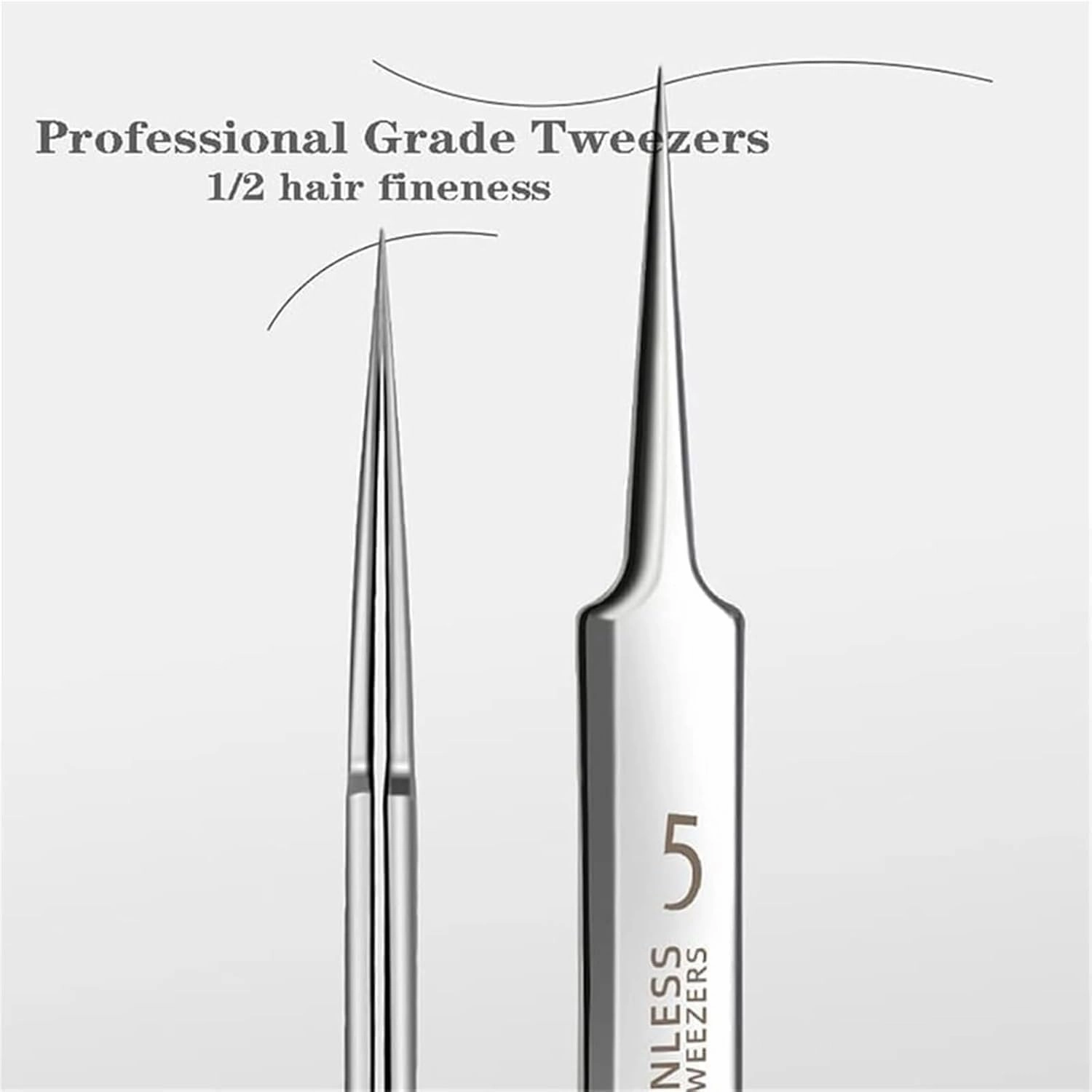 Fecong Tweezers, Fecong Stainless Steel Blackhead Removal Kit, Professional Facial Blackhead Remover Tweezers, Long Handle Precision Craft Tweezers Set, Portable Storage Case, Easy to Clean (7pcs)