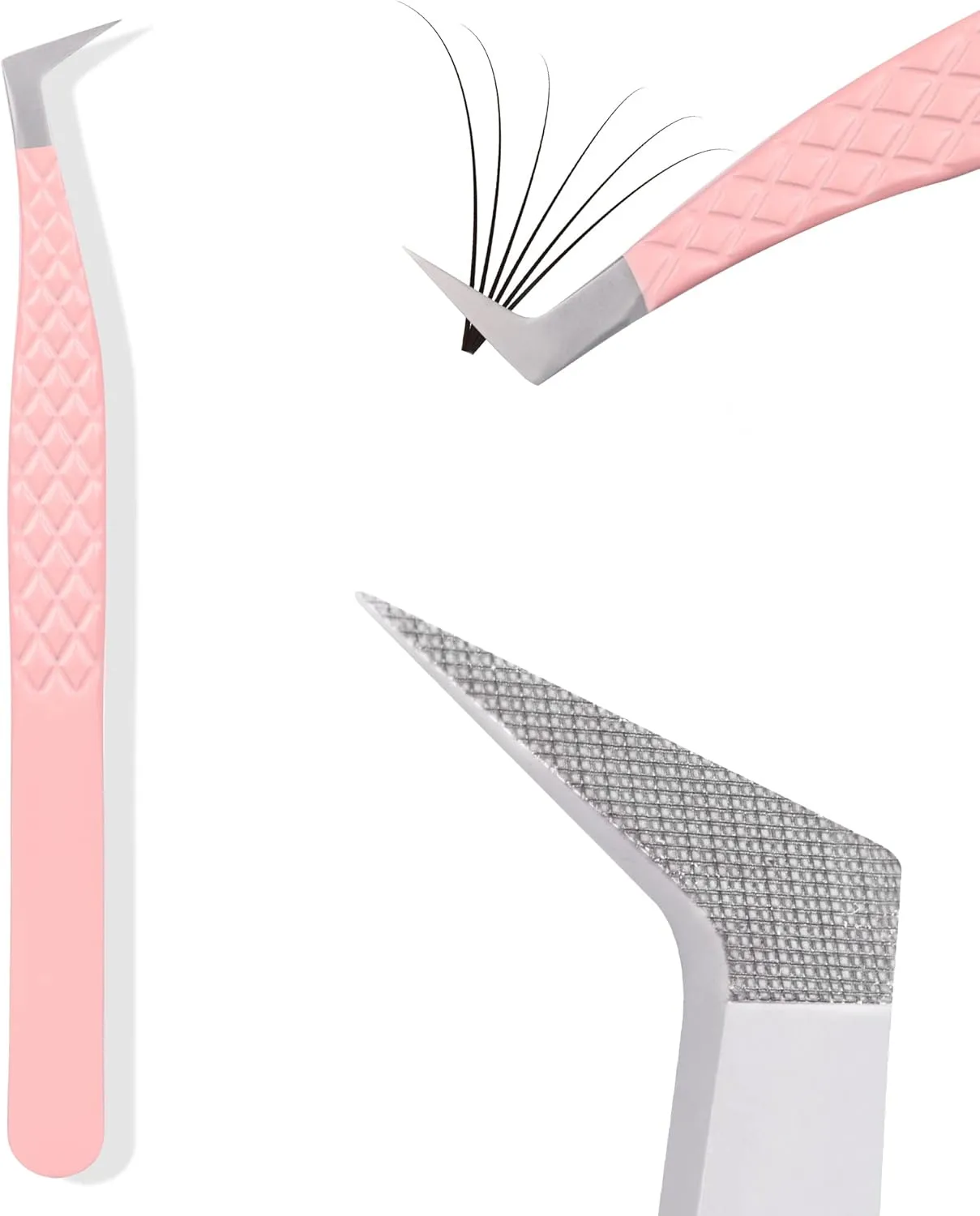 Fiber Tip Lash Tweezers for Eyelash Extensions, Professional Stainless Steel Lash Extension Tweezers for Volume Fan, Precision Supplies Work Best Tool（Boot）