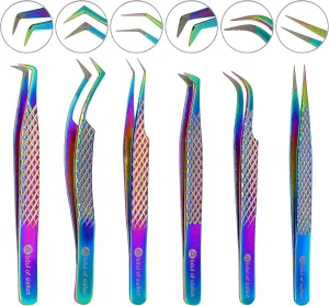 Fiber Tips Volume Tweezers for Eyelash Extensions, Set of 6,Volume Boot, Made with Perfection Micro Tip (6 Piece Set (Blue)