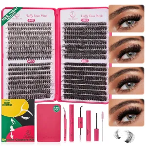 Fluffy Lash Clusters 640pcs-Eyelash Clusters 11-18mm Lash Extension Kit Lash Clusters Kit 40D 60D 80D 100D Eyelash Extension Kit,D Curl Cluster Eyelash Extensions With Bond Seal Remover Applicator