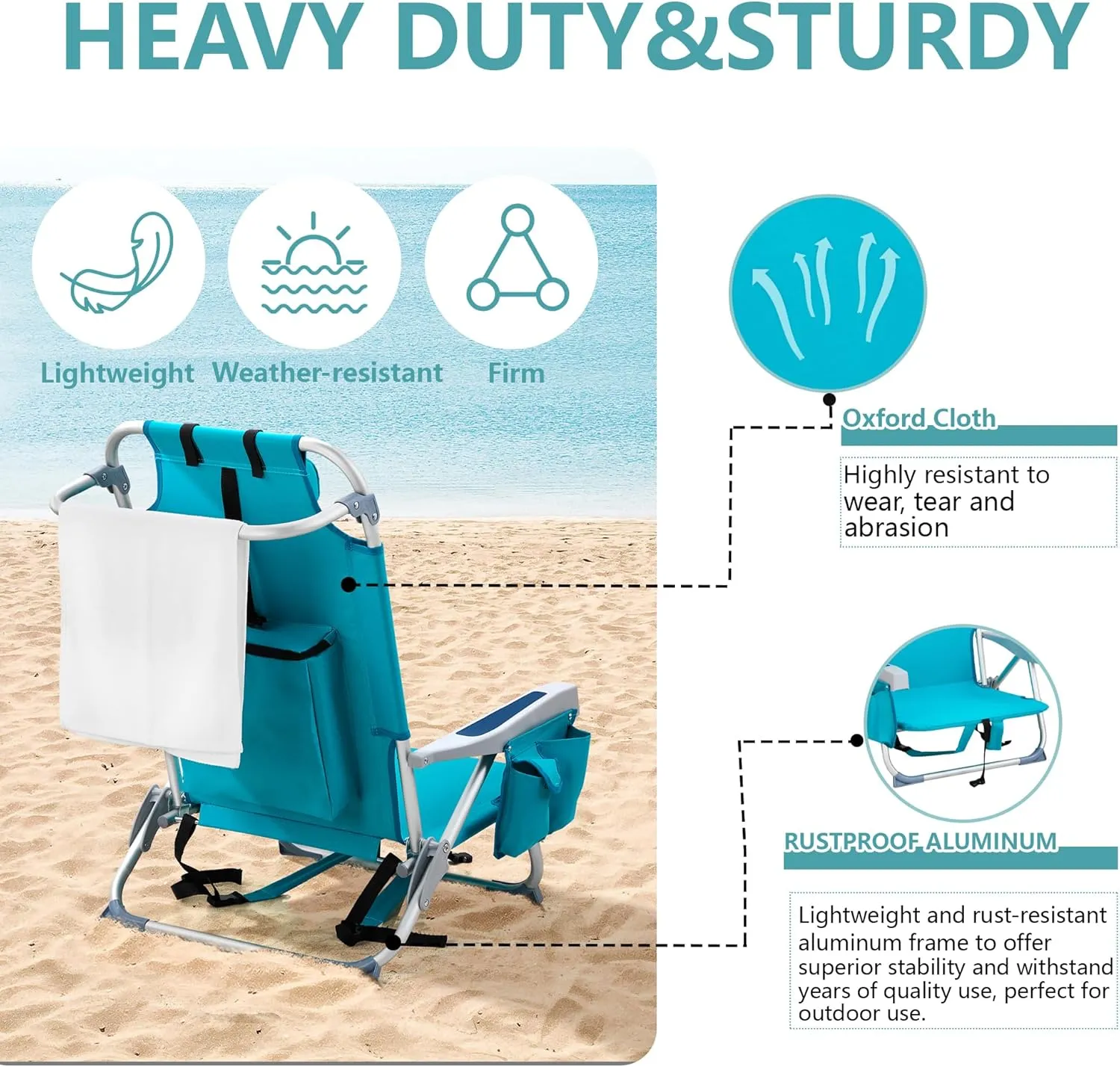 Folding Beach Chair with 350LBS Capacity, Portable Backpack Chair with 5 Position Reclining, Compact Lay Flat Foldable Chair for Pool, Patio, Outdoor Travel and Camping(Mint Green-Normal)