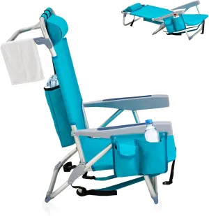 Folding Beach Chair with 350LBS Capacity, Portable Backpack Chair with 5 Position Reclining, Compact Lay Flat Foldable Chair for Pool, Patio, Outdoor Travel and Camping(Mint Green-Normal)